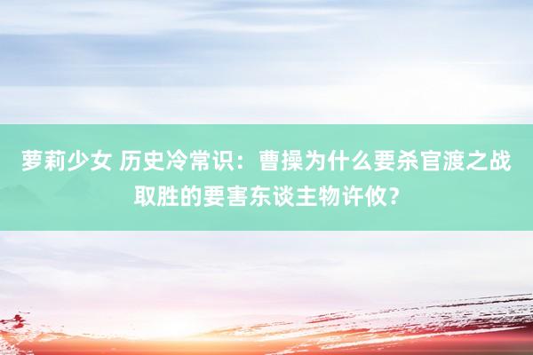 萝莉少女 历史冷常识：曹操为什么要杀官渡之战取胜的要害东谈主物许攸？