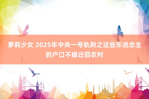 萝莉少女 2025年中央一号轨则之这些东说念主的户口不错迁回农村