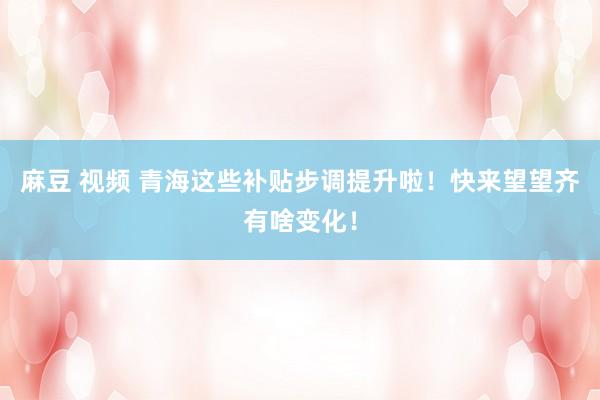 麻豆 视频 青海这些补贴步调提升啦！快来望望齐有啥变化！